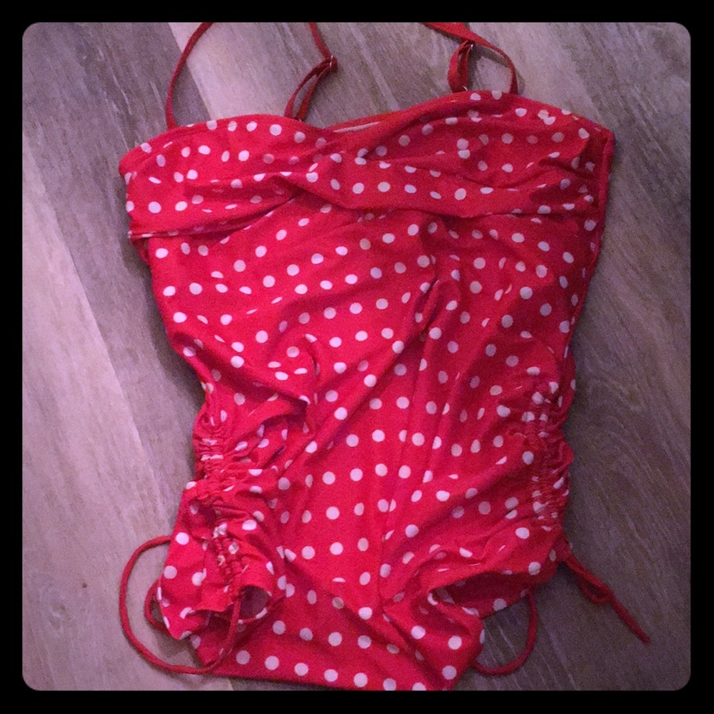 ❤️2 piece Swimsuit! Tankini Red with White Polka Dots & red bottoms